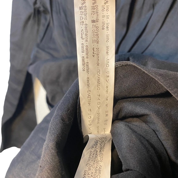 Zara Black Linen Blend Line Ruched Ruffle Front Deep V-Neck Dress Womens Small - Picture 9 of 10